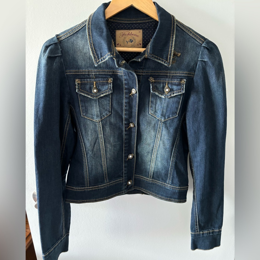 Jean Jacket with Crystal Button Detail